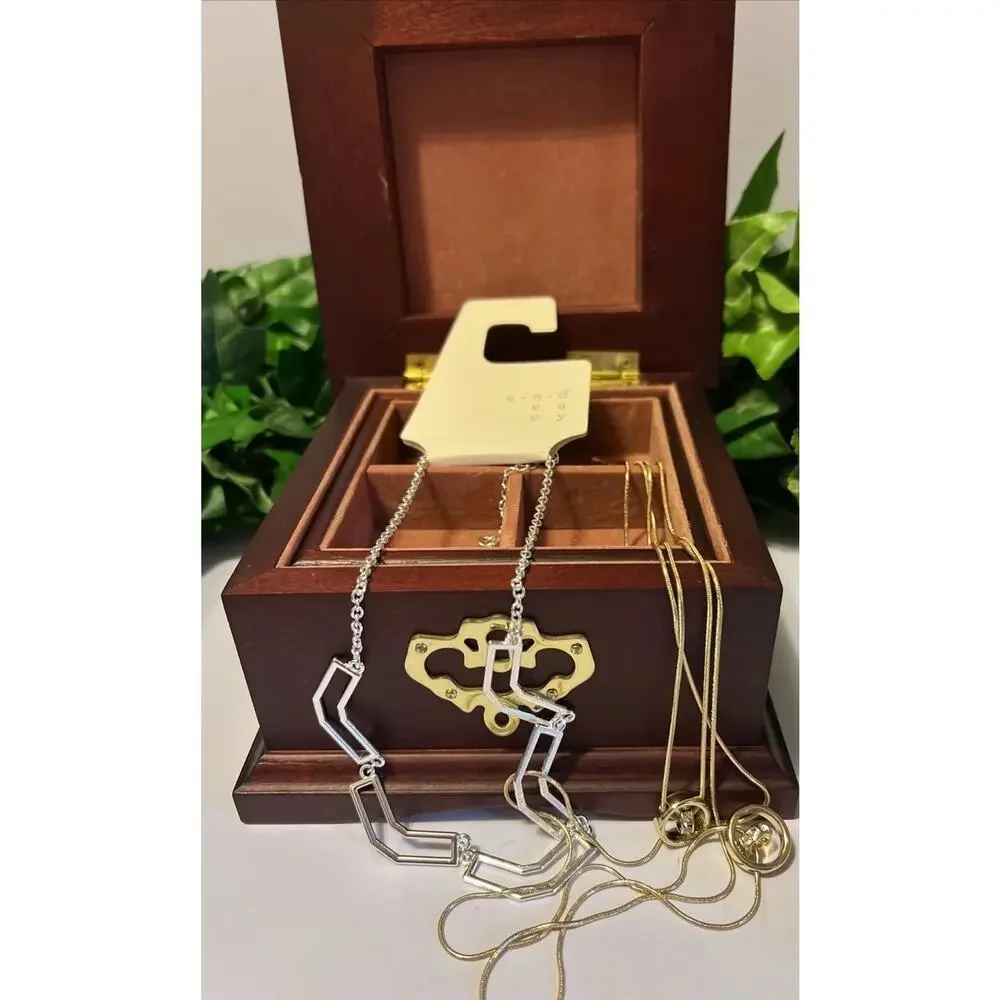 Vtg Cherry Wood Jewelry Box Trinket Style 6x6 Plus Two New Necklaces 6 Earrings